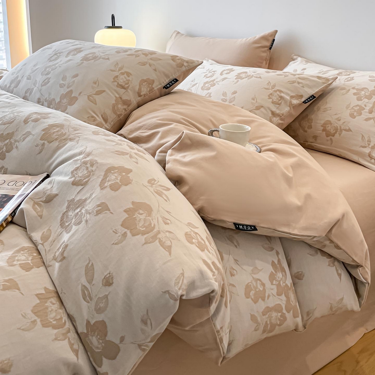 91家纺网 家纺一手货源 找家纺 涵宸家纺 2025新款全棉磨毛色织提花四件套 月移棠-茶色