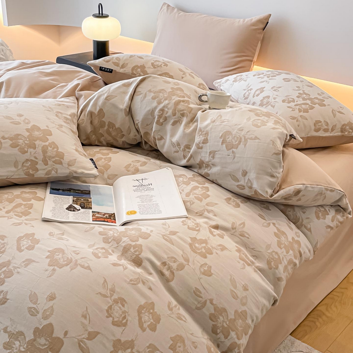 91家纺网 家纺一手货源 找家纺 涵宸家纺 2025新款全棉磨毛色织提花四件套 月移棠-茶色