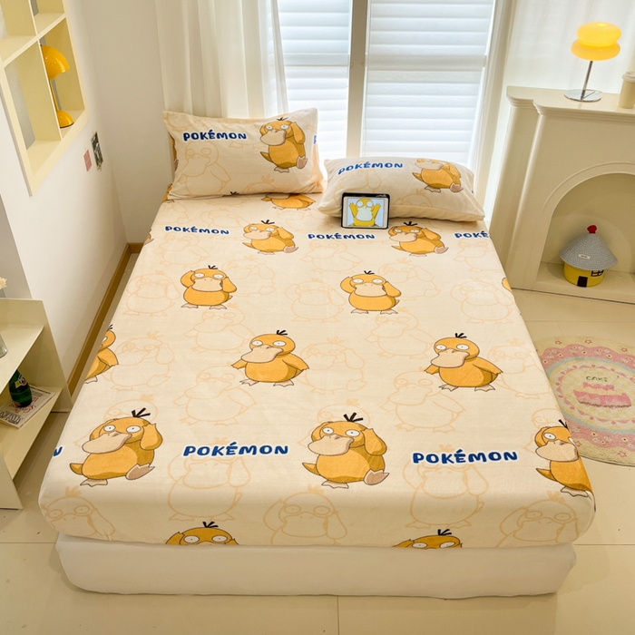 91家纺网 家纺一手货源 找家纺 金爱家 2025新款牛奶绒保暖床笠床笠单件单床笠 绒单品-奶黄可达鸭