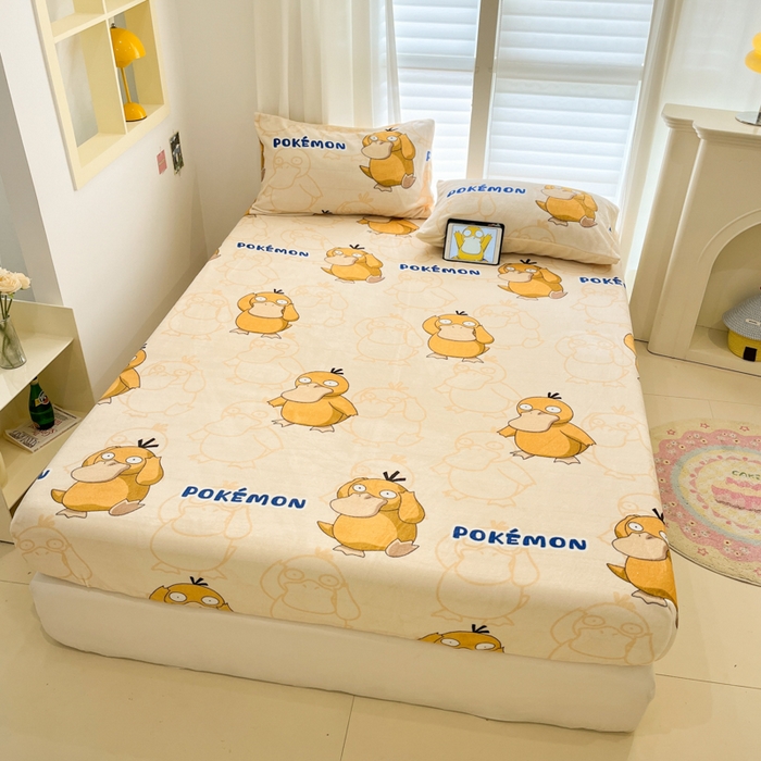 91家纺网 家纺一手货源 找家纺 金爱家 2025新款牛奶绒保暖床笠床笠单件单床笠 绒单品-奶黄可达鸭