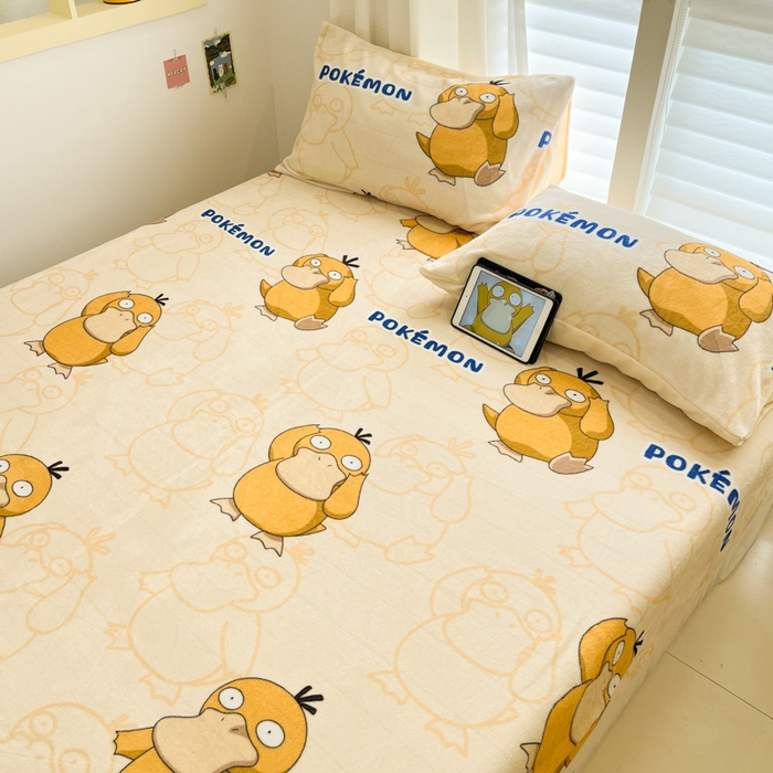 91家纺网 家纺一手货源 找家纺 金爱家 2025新款牛奶绒保暖床笠床笠单件单床笠 绒单品-奶黄可达鸭