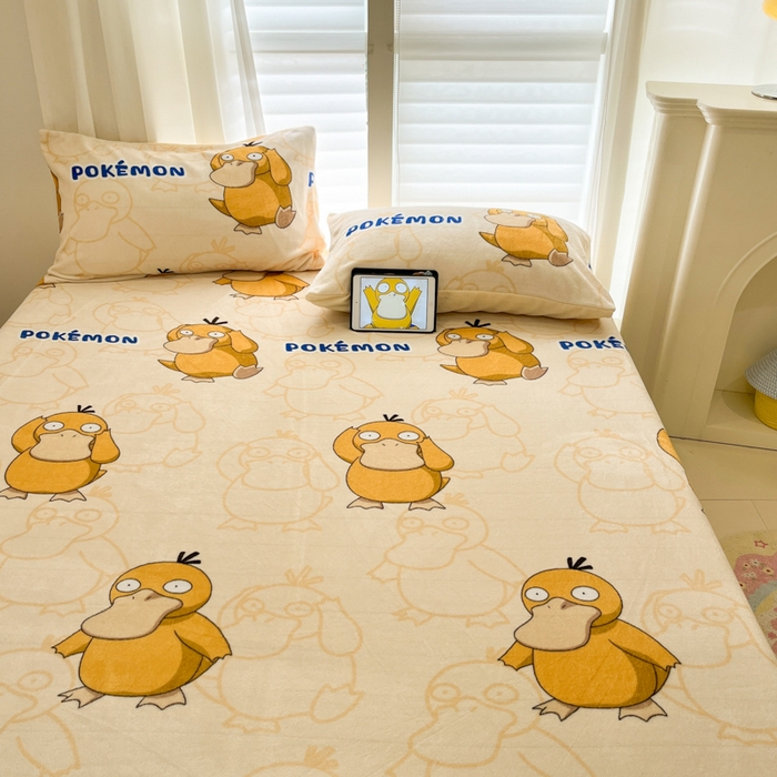 91家纺网 家纺一手货源 找家纺 金爱家 2025新款牛奶绒保暖床笠床笠单件单床笠 绒单品-奶黄可达鸭