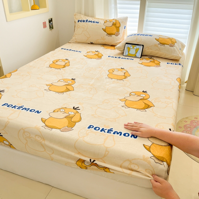 91家纺网 家纺一手货源 找家纺 金爱家 2025新款牛奶绒保暖床笠床笠单件单床笠 绒单品-奶黄可达鸭