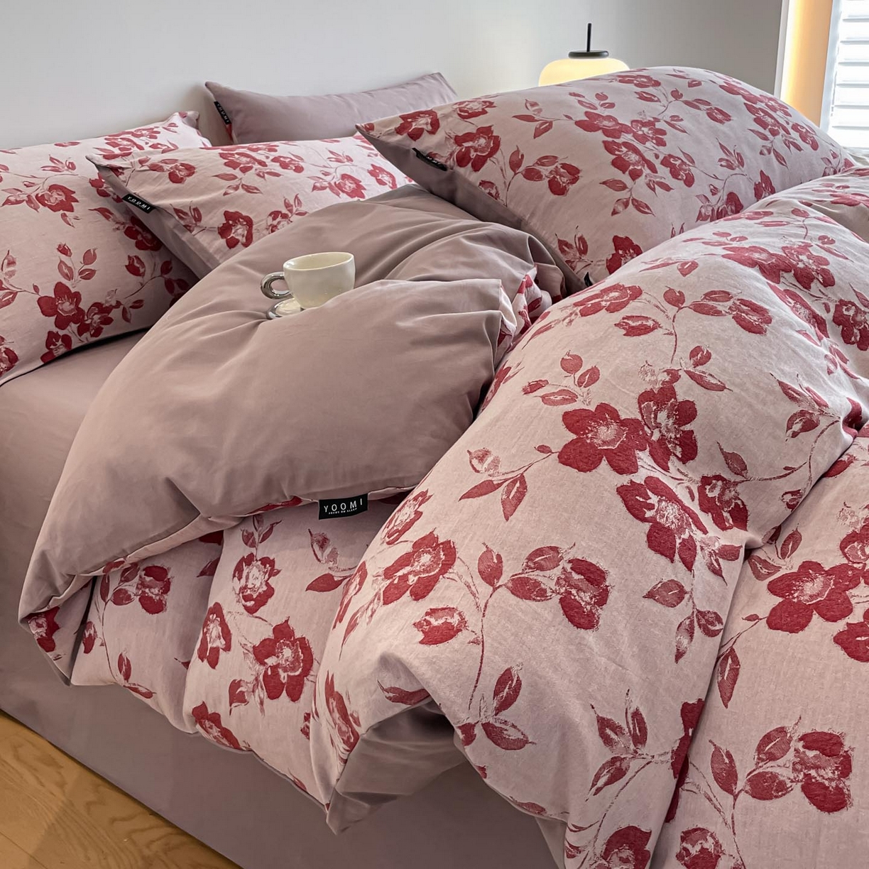 涵宸家纺 2025新款全棉磨毛色织提花四件套 月移棠-红