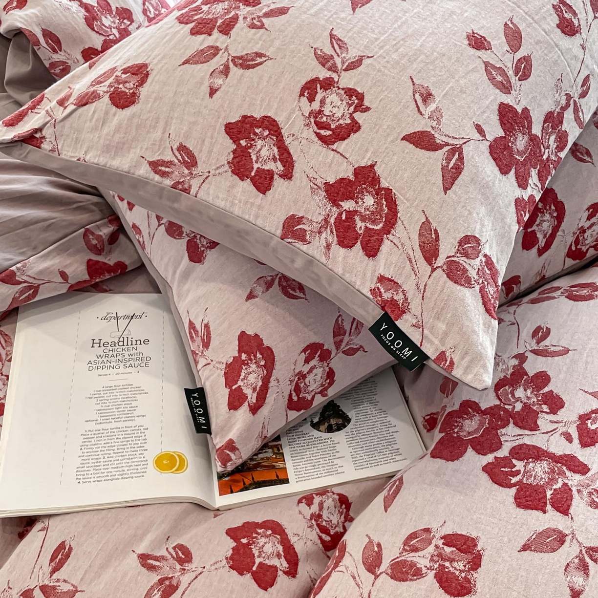 91家纺网 家纺一手货源 找家纺 涵宸家纺 2025新款全棉磨毛色织提花四件套 月移棠-红