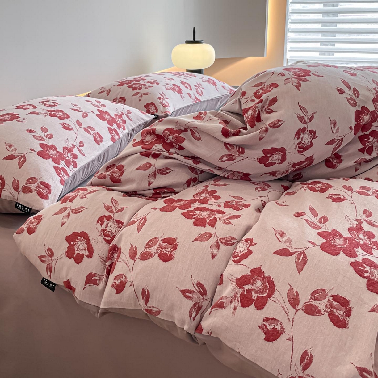 91家纺网 家纺一手货源 找家纺 涵宸家纺 2025新款全棉磨毛色织提花四件套 月移棠-红