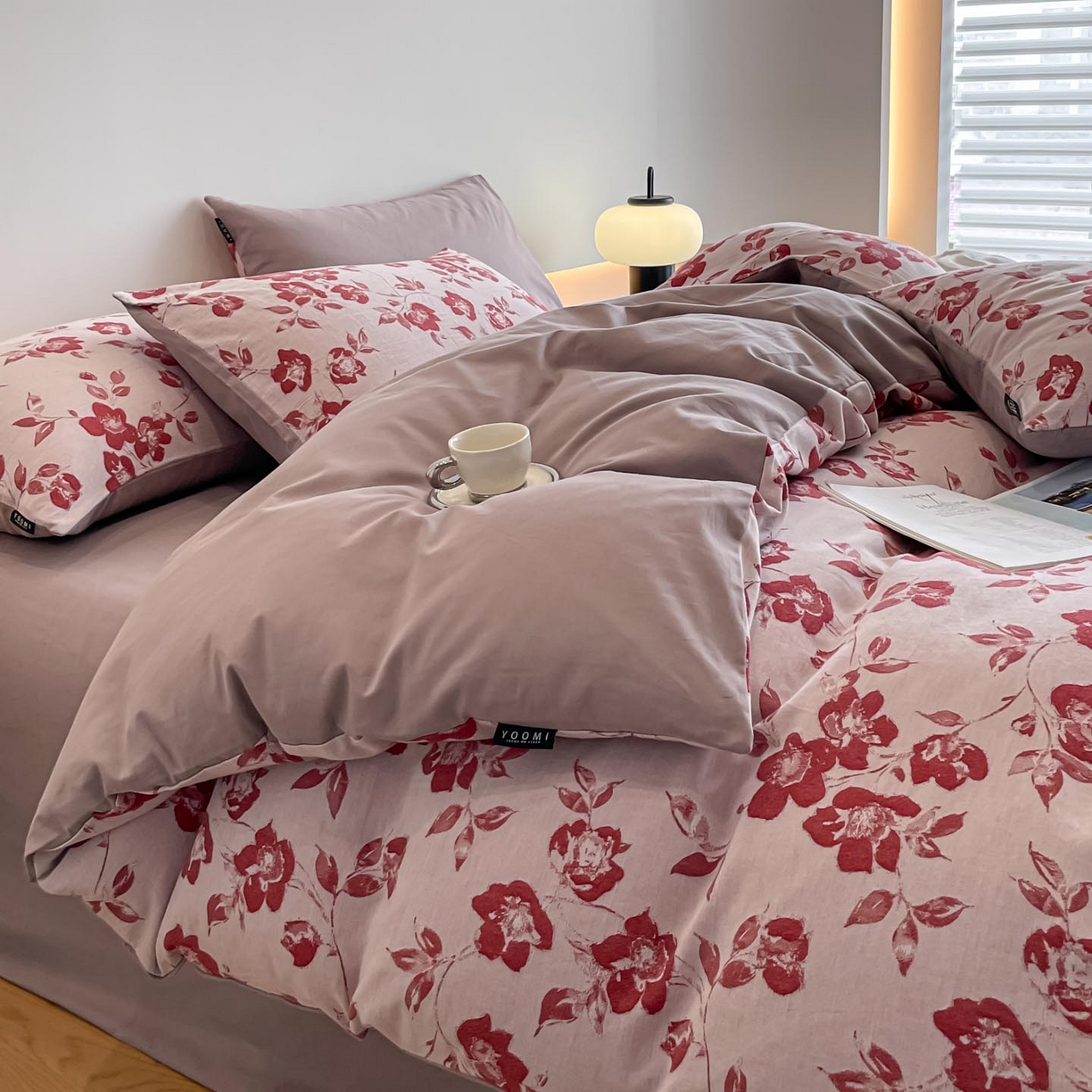 91家纺网 家纺一手货源 找家纺 涵宸家纺 2025新款全棉磨毛色织提花四件套 月移棠-红