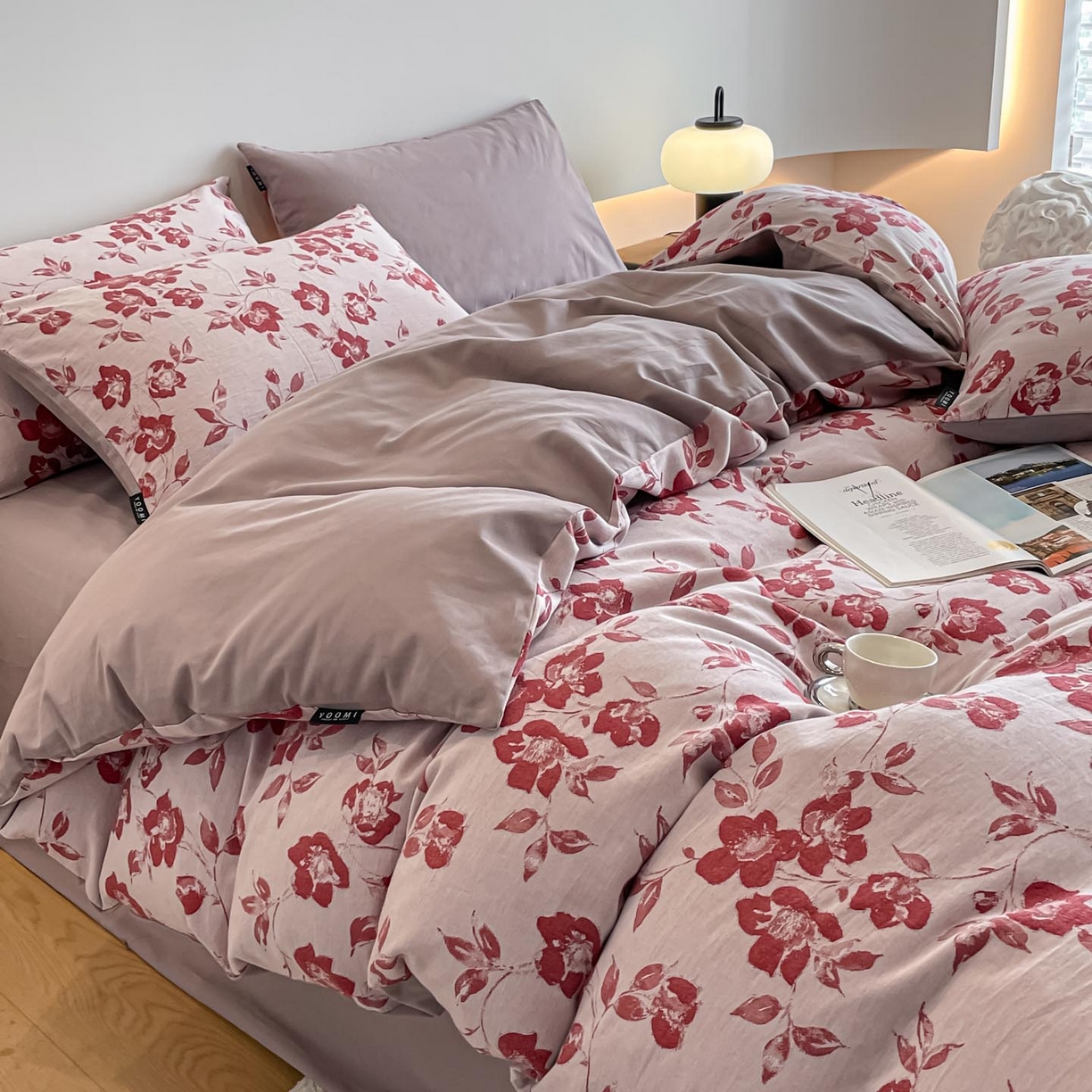 91家纺网 家纺一手货源 找家纺 涵宸家纺 2025新款全棉磨毛色织提花四件套 月移棠-红