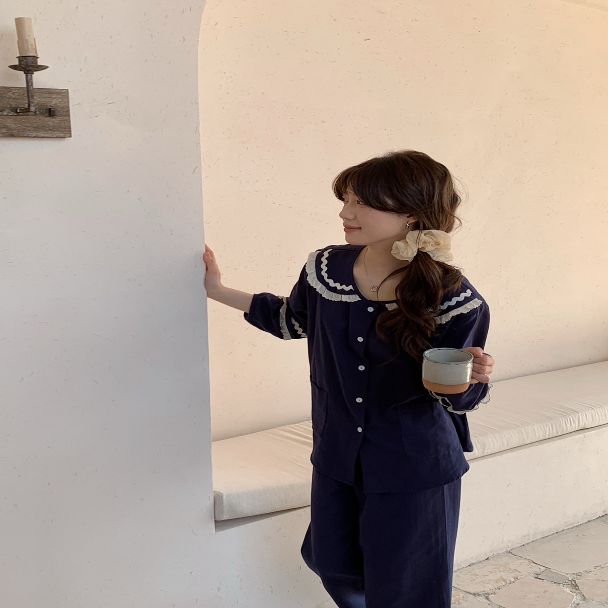 91家纺网 家纺一手货源 找家纺 （总）妍景家居生活馆 2025新款韩系25055-娃娃领公主套装