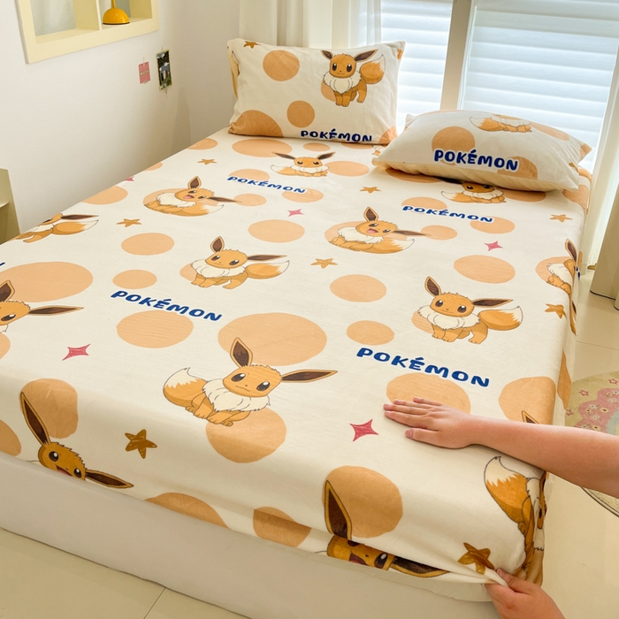 91家纺网 家纺一手货源 找家纺 金爱家 2025新款牛奶绒保暖床笠床笠单件单床笠 绒单品-泡泡伊布