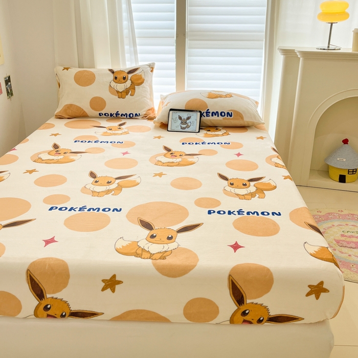 91家纺网 家纺一手货源 找家纺 金爱家 2025新款牛奶绒保暖床笠床笠单件单床笠 绒单品-泡泡伊布