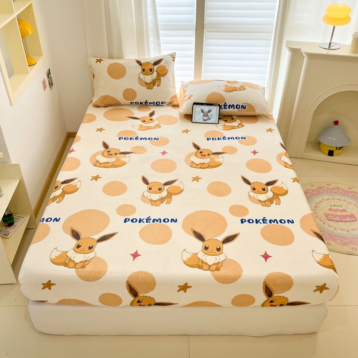 91家纺网 家纺一手货源 找家纺 金爱家 2025新款牛奶绒保暖床笠床笠单件单床笠 绒单品-泡泡伊布