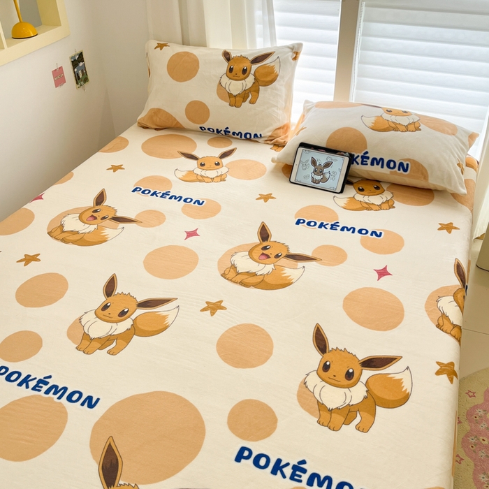 91家纺网 家纺一手货源 找家纺 金爱家 2025新款牛奶绒保暖床笠床笠单件单床笠 绒单品-泡泡伊布