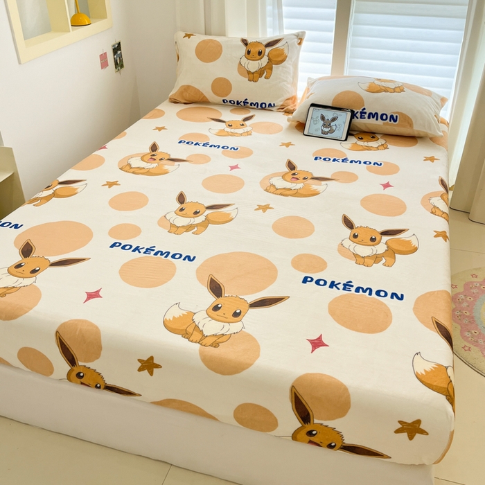 91家纺网 家纺一手货源 找家纺 金爱家 2025新款牛奶绒保暖床笠床笠单件单床笠 绒单品-泡泡伊布