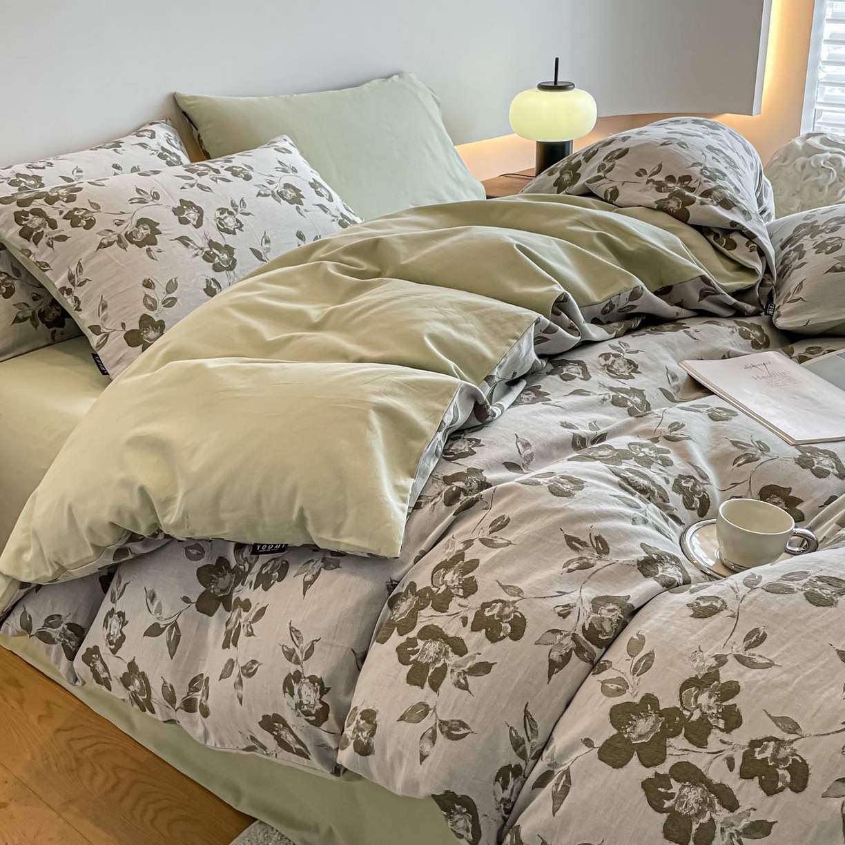 91家纺网 家纺一手货源 找家纺 涵宸家纺 2025新款全棉磨毛色织提花四件套 月移棠-绿