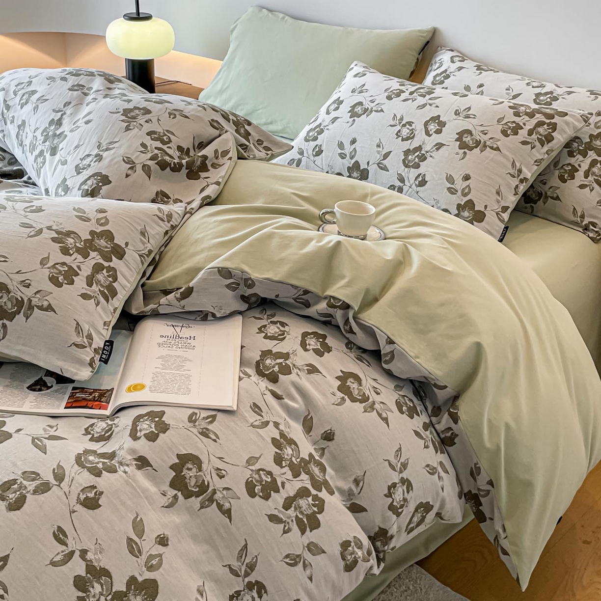 91家纺网 家纺一手货源 找家纺 涵宸家纺 2025新款全棉磨毛色织提花四件套 月移棠-绿