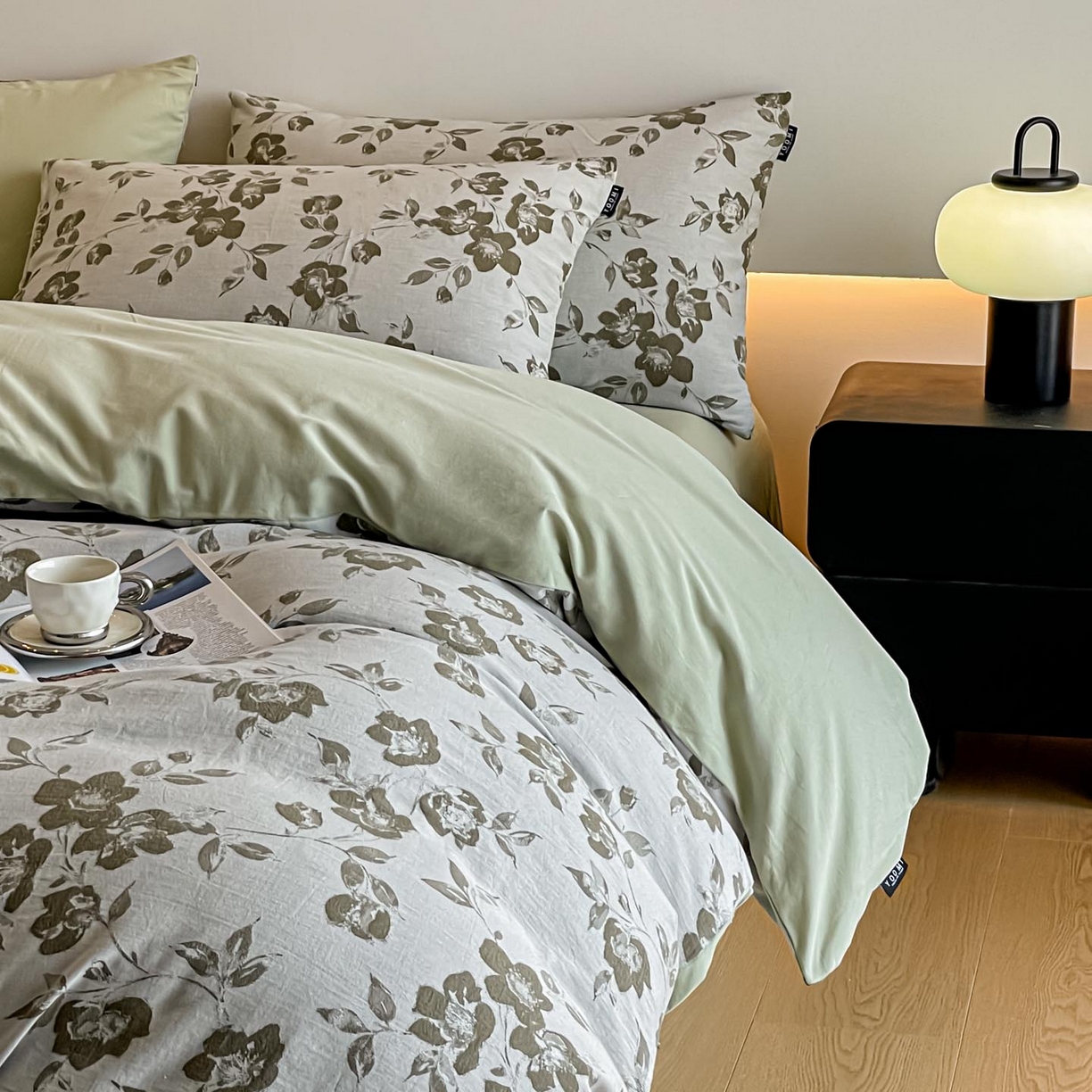 91家纺网 家纺一手货源 找家纺 涵宸家纺 2025新款全棉磨毛色织提花四件套 月移棠-绿