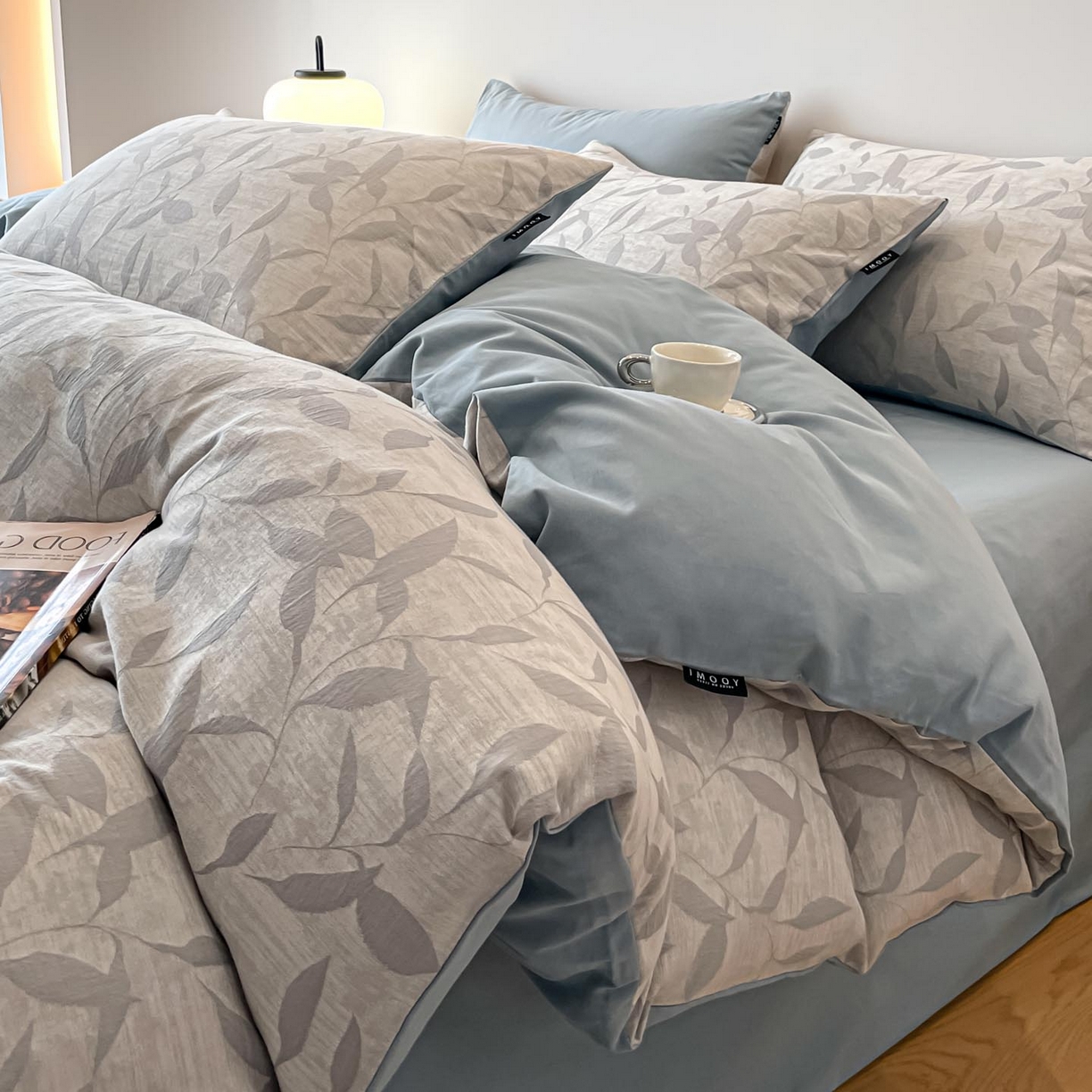 91家纺网 家纺一手货源 找家纺 涵宸家纺 2025新款全棉磨毛色织提花四件套 云憩-灰