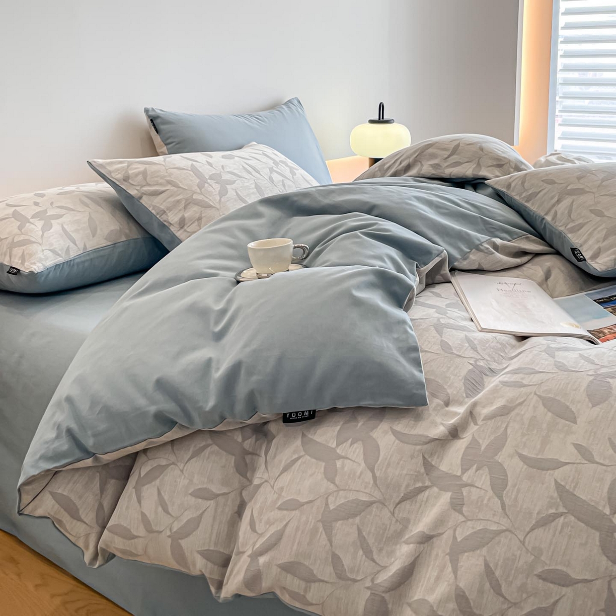 91家纺网 家纺一手货源 找家纺 涵宸家纺 2025新款全棉磨毛色织提花四件套 云憩-灰