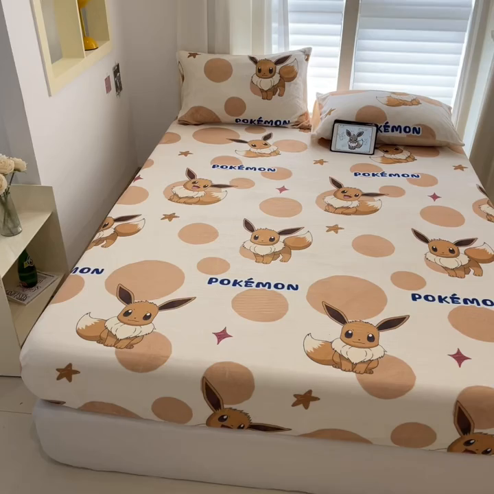 91家纺网 家纺一手货源 找家纺 金爱家 2025新款牛奶绒保暖床笠床笠单件单床笠 绒单品-泡泡伊布