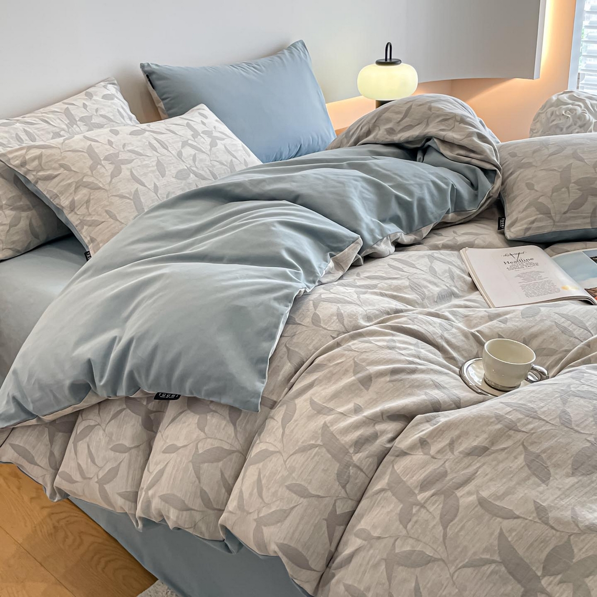 91家纺网 家纺一手货源 找家纺 涵宸家纺 2025新款全棉磨毛色织提花四件套 云憩-灰