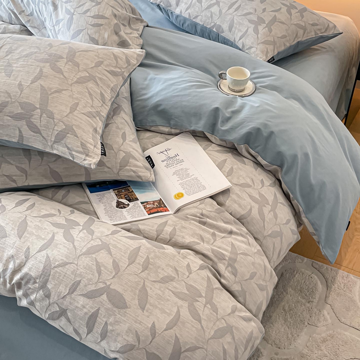 91家纺网 家纺一手货源 找家纺 涵宸家纺 2025新款全棉磨毛色织提花四件套 云憩-灰