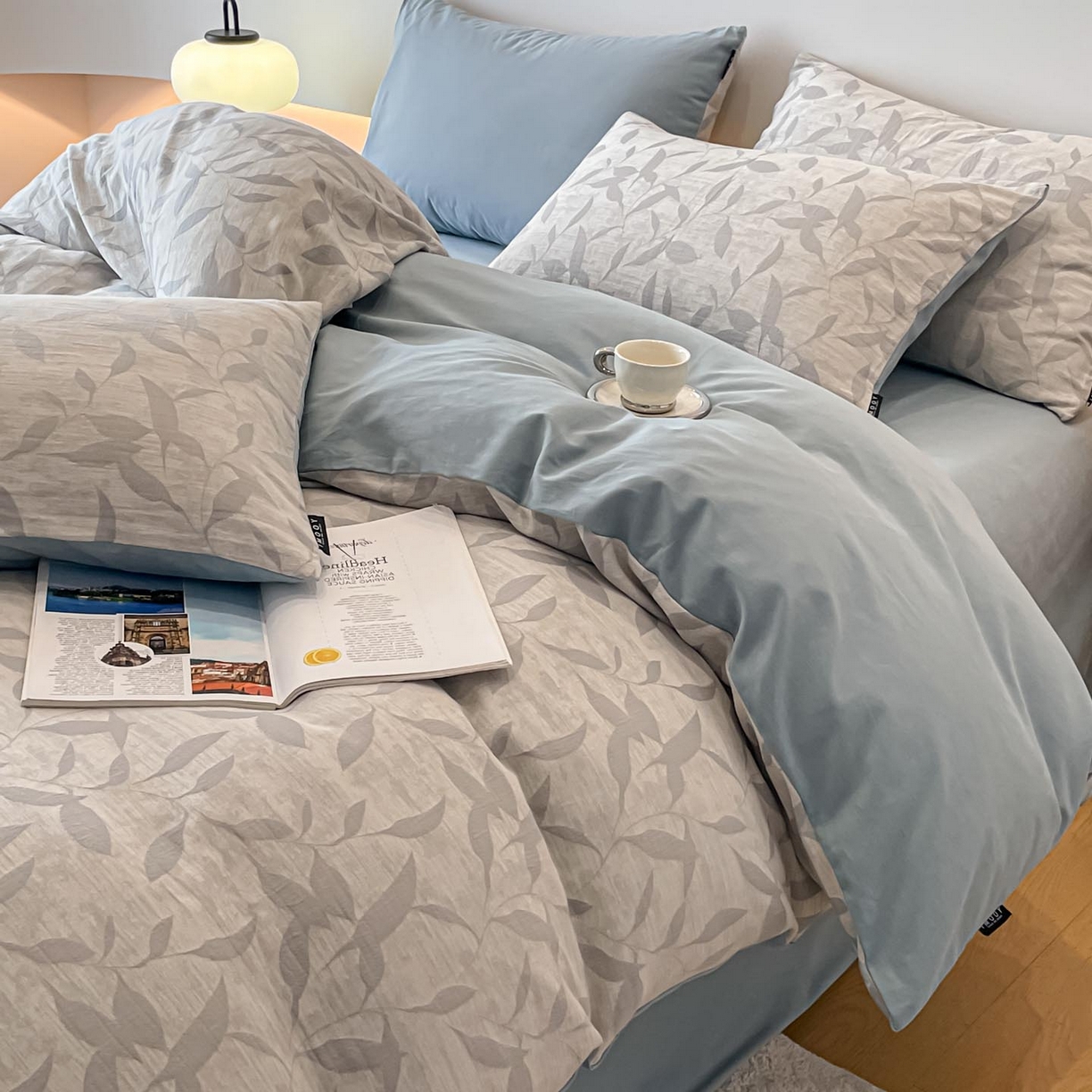 91家纺网 家纺一手货源 找家纺 涵宸家纺 2025新款全棉磨毛色织提花四件套 云憩-灰