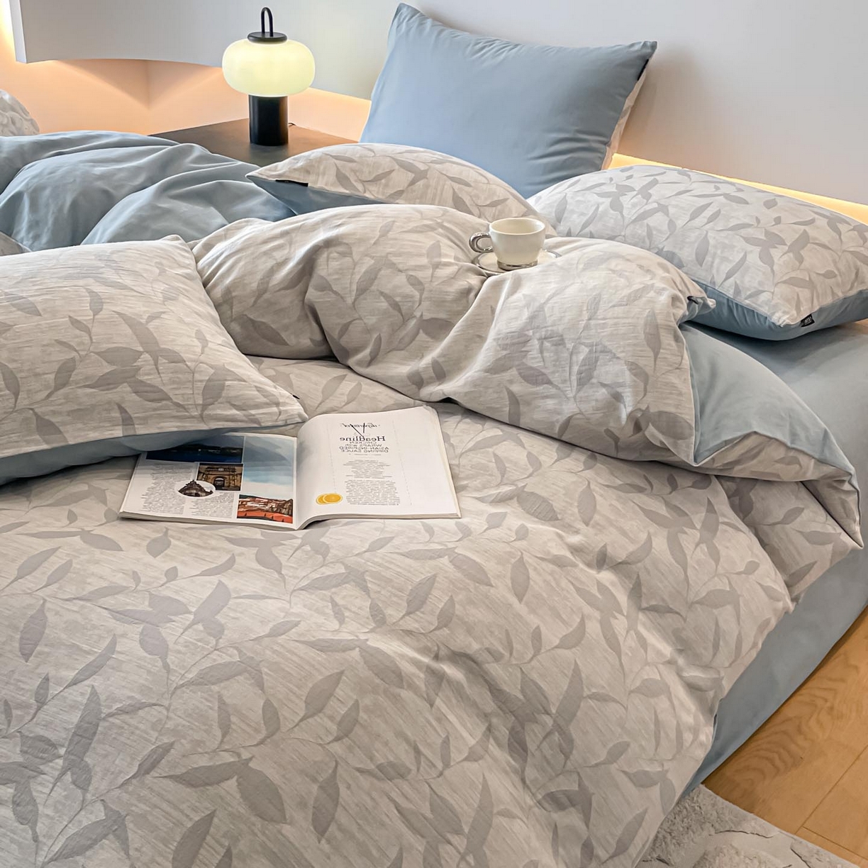 91家纺网 家纺一手货源 找家纺 涵宸家纺 2025新款全棉磨毛色织提花四件套 云憩-灰