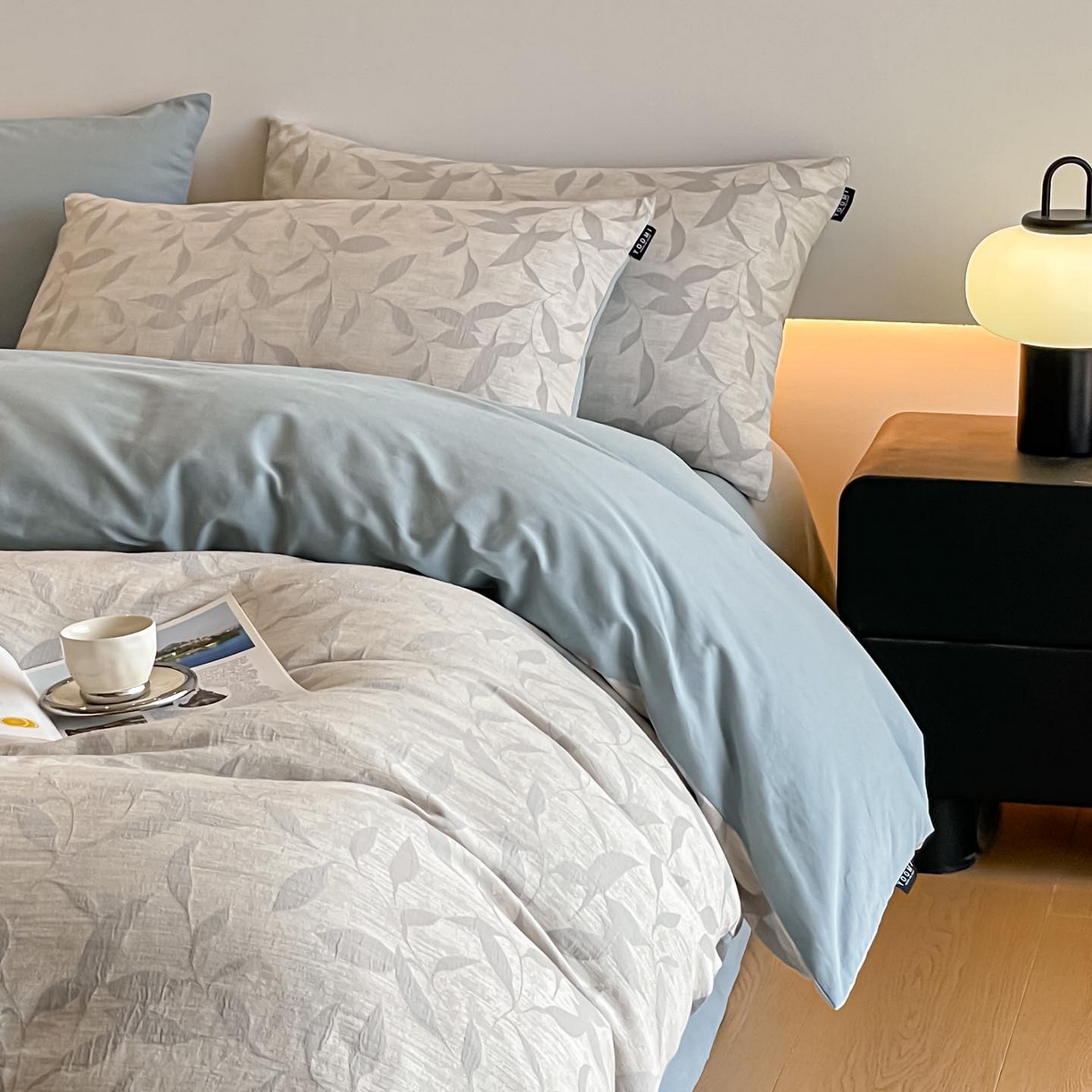 91家纺网 家纺一手货源 找家纺 涵宸家纺 2025新款全棉磨毛色织提花四件套 云憩-灰