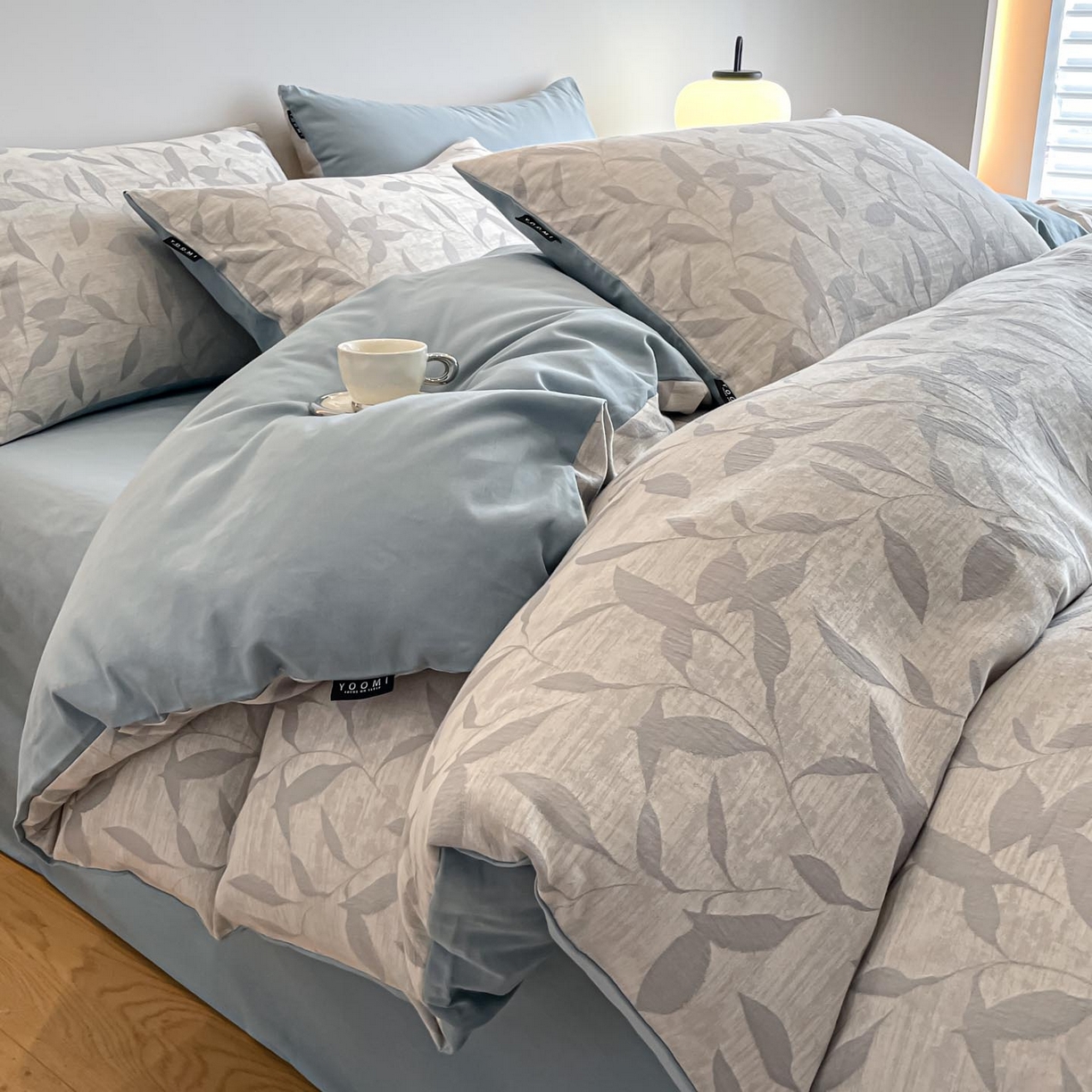 91家纺网 家纺一手货源 找家纺 涵宸家纺 2025新款全棉磨毛色织提花四件套 云憩-灰