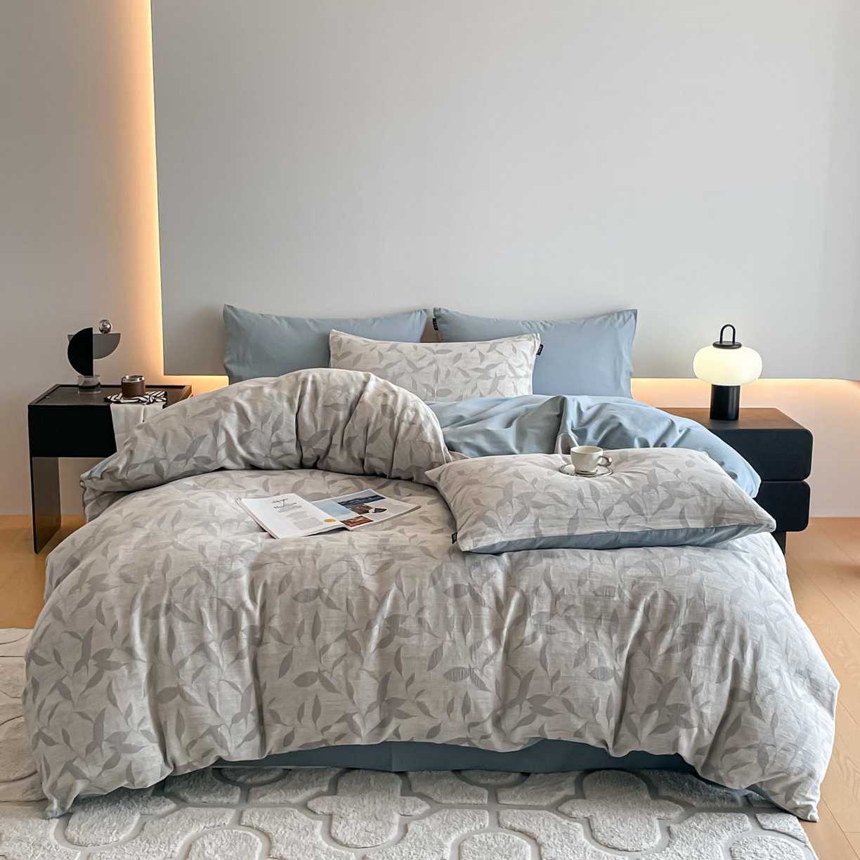 91家纺网 家纺一手货源 找家纺 涵宸家纺 2025新款全棉磨毛色织提花四件套 云憩-灰