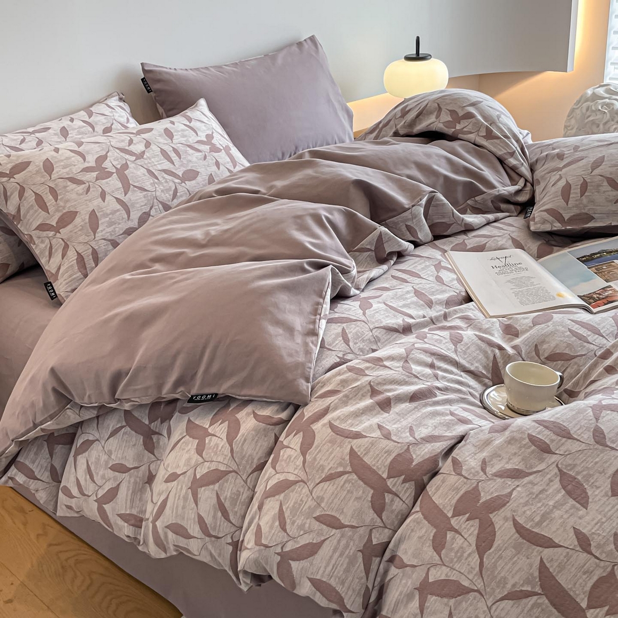 91家纺网 家纺一手货源 找家纺 涵宸家纺 2025新款全棉磨毛色织提花四件套 云憩-紫