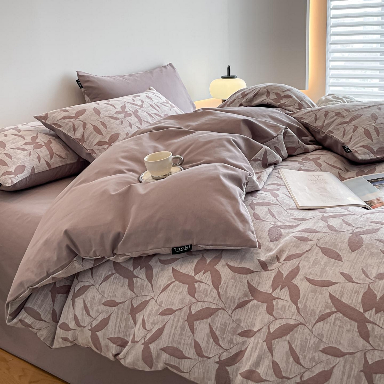 91家纺网 家纺一手货源 找家纺 涵宸家纺 2025新款全棉磨毛色织提花四件套 云憩-紫