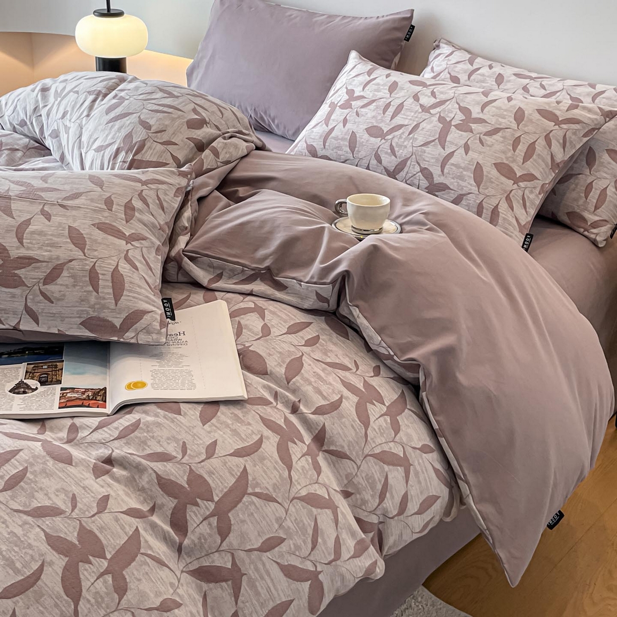 91家纺网 家纺一手货源 找家纺 涵宸家纺 2025新款全棉磨毛色织提花四件套 云憩-紫