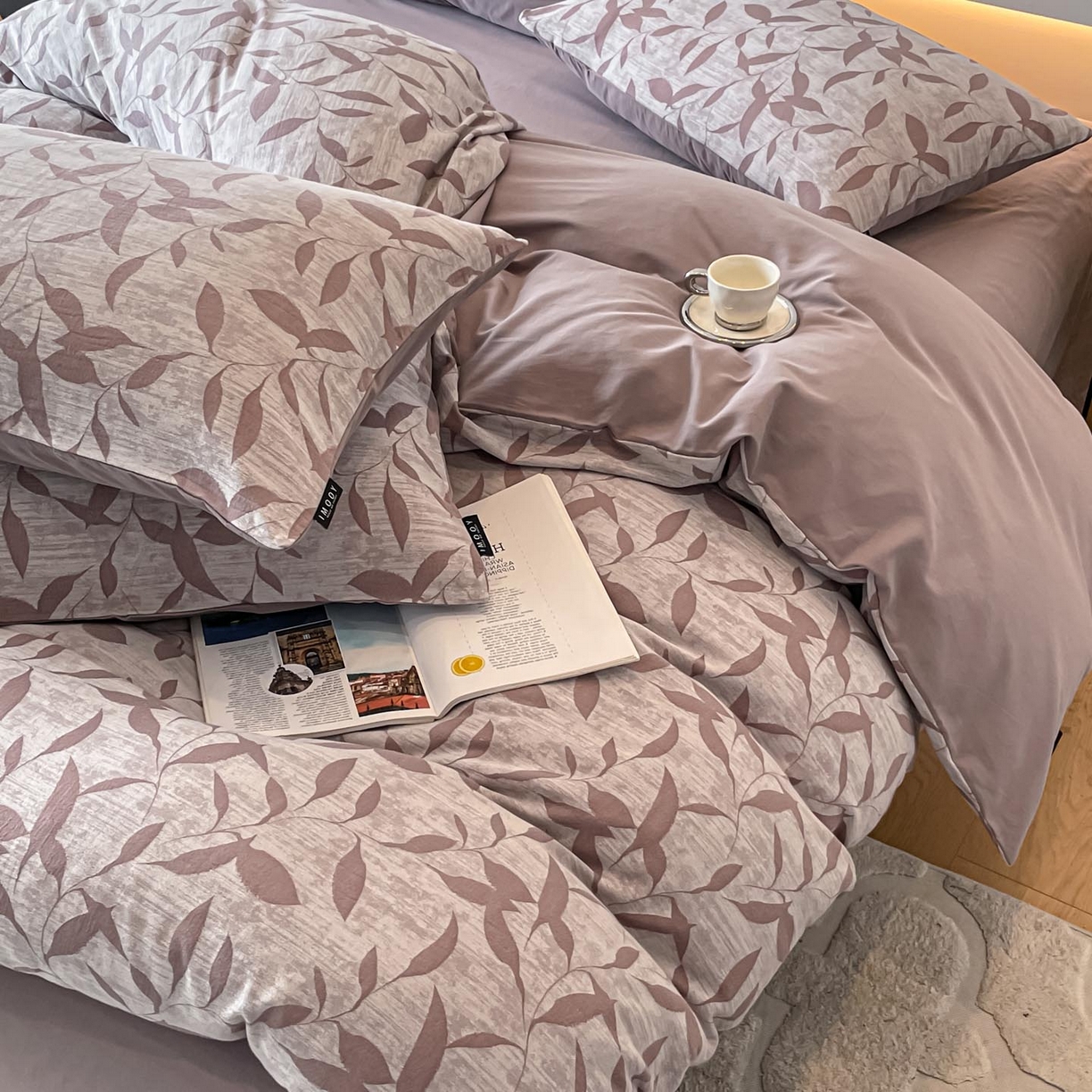 91家纺网 家纺一手货源 找家纺 涵宸家纺 2025新款全棉磨毛色织提花四件套 云憩-紫