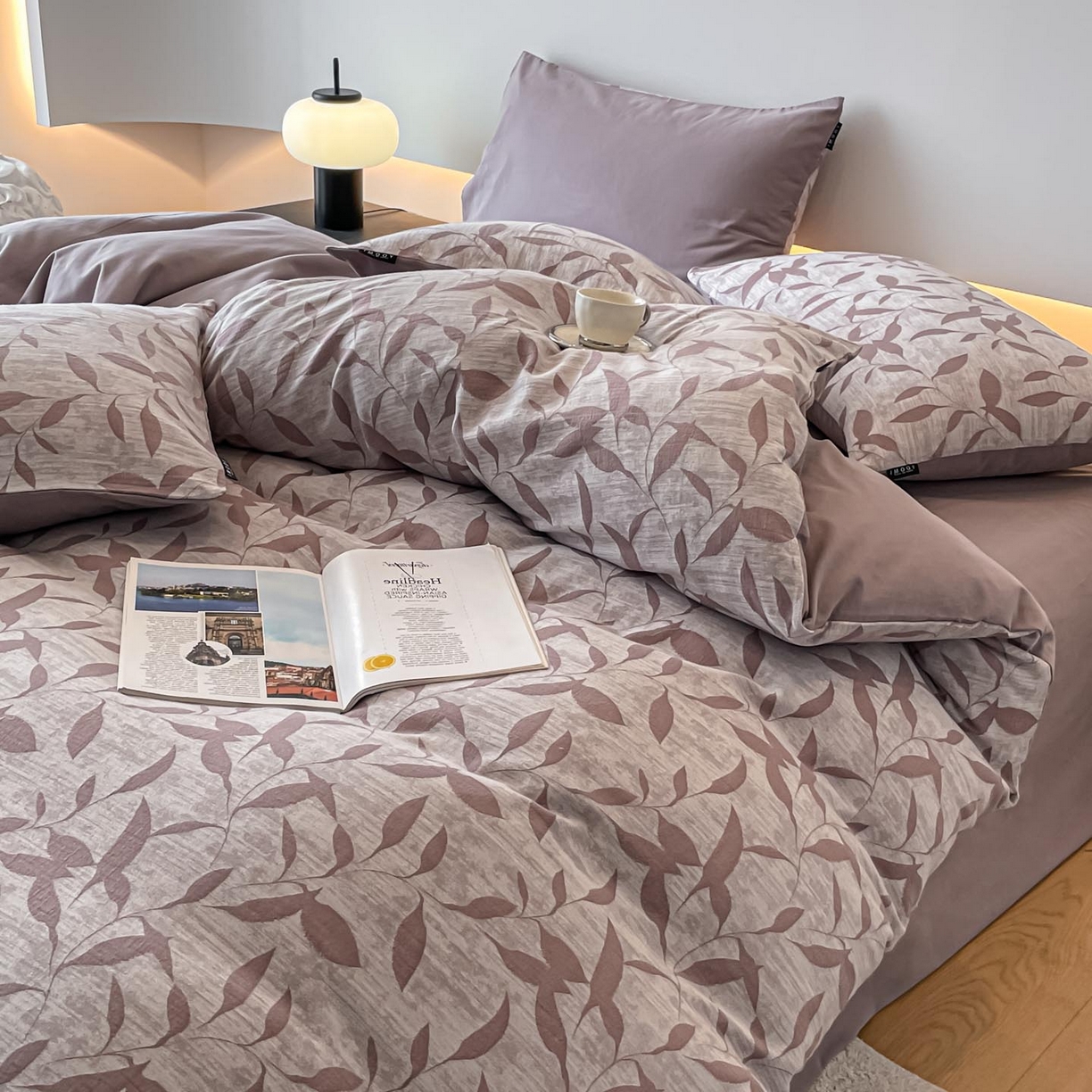 91家纺网 家纺一手货源 找家纺 涵宸家纺 2025新款全棉磨毛色织提花四件套 云憩-紫