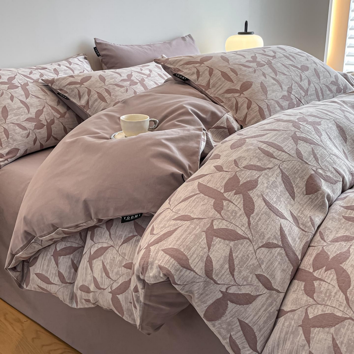 91家纺网 家纺一手货源 找家纺 涵宸家纺 2025新款全棉磨毛色织提花四件套 云憩-紫