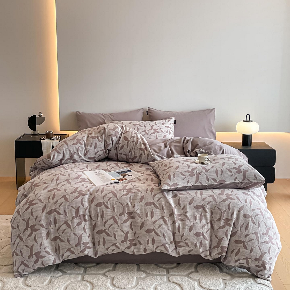 91家纺网 家纺一手货源 找家纺 涵宸家纺 2025新款全棉磨毛色织提花四件套 云憩-紫