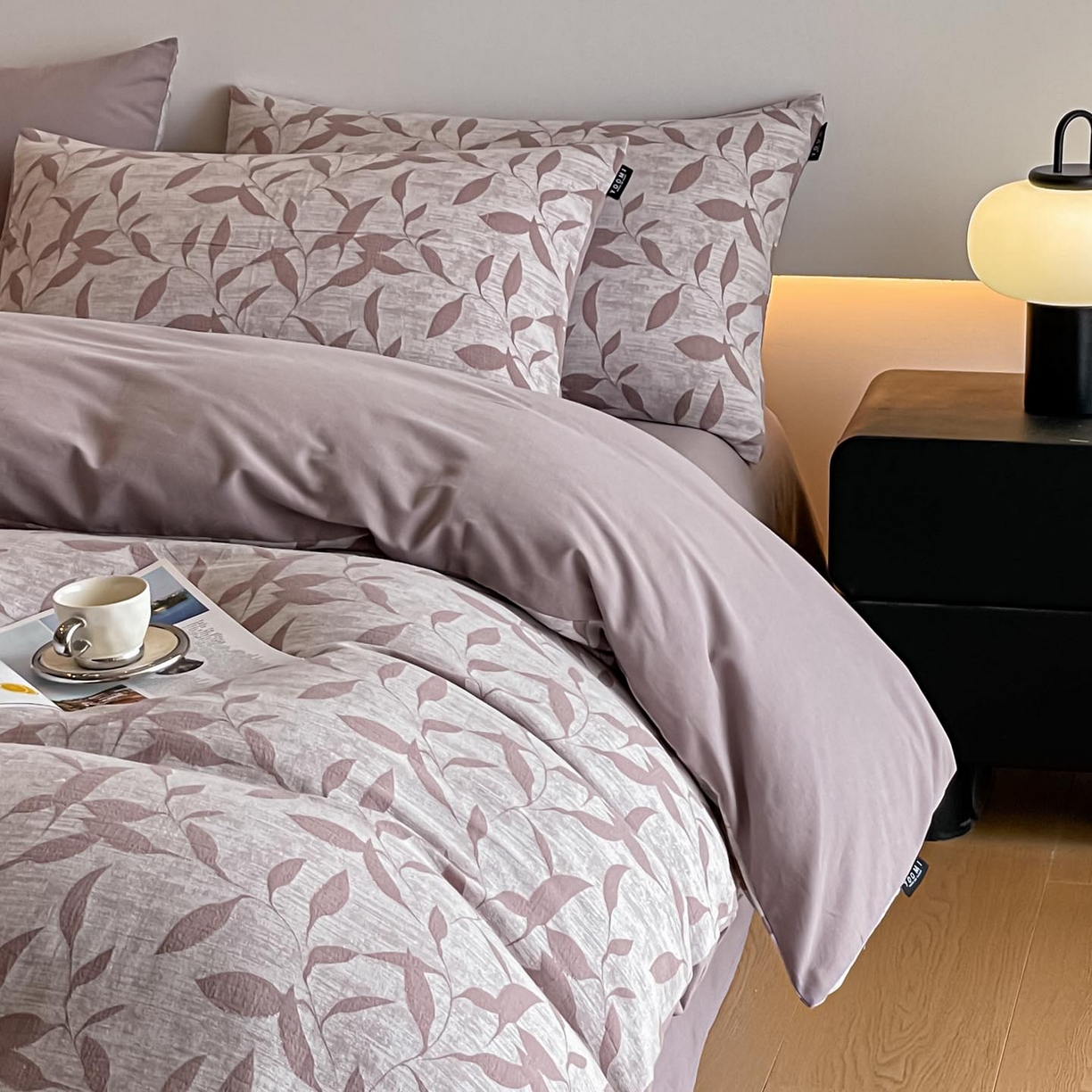 91家纺网 家纺一手货源 找家纺 涵宸家纺 2025新款全棉磨毛色织提花四件套 云憩-紫