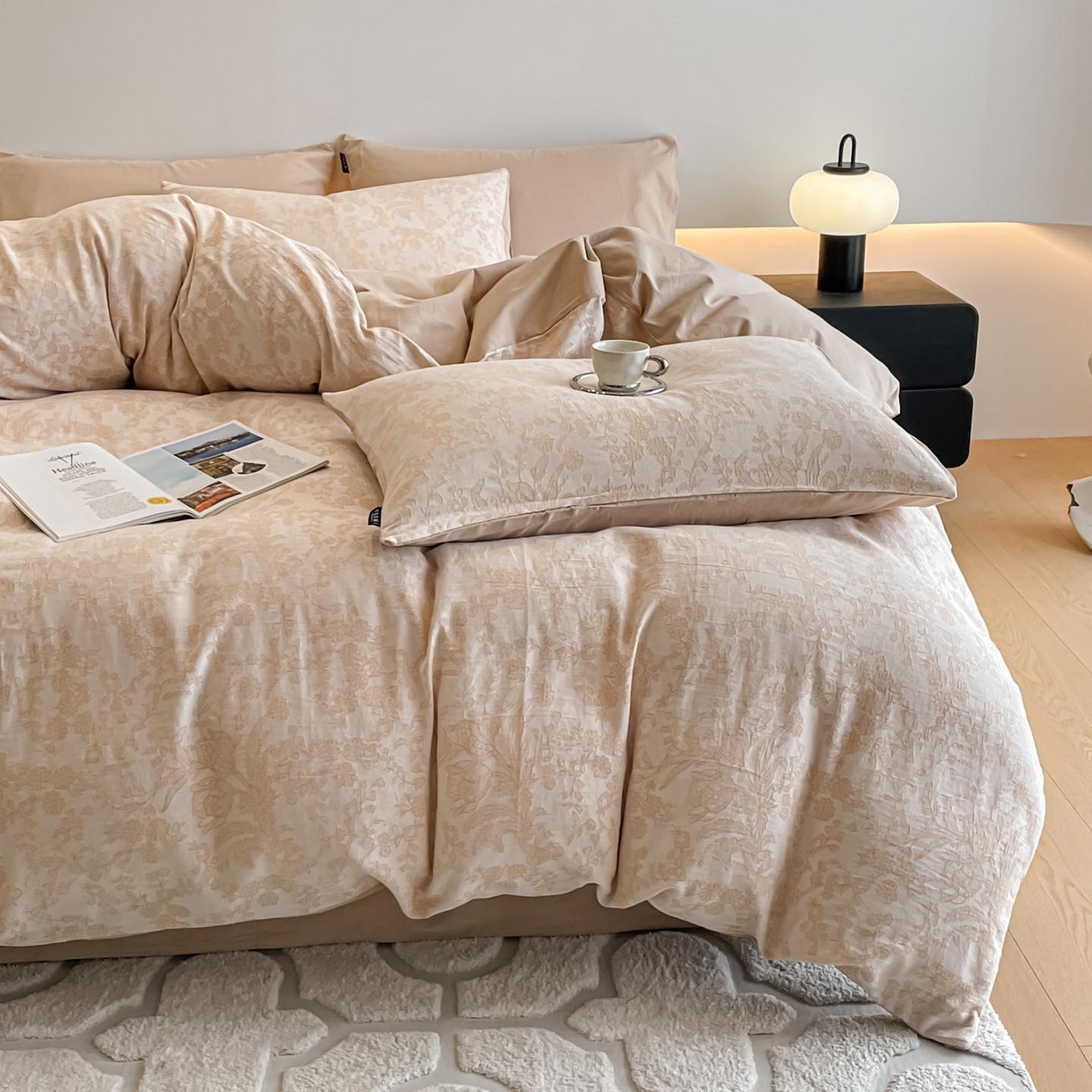 91家纺网 家纺一手货源 找家纺 涵宸家纺 2025新款全棉磨毛色织提花四件套 韵绣