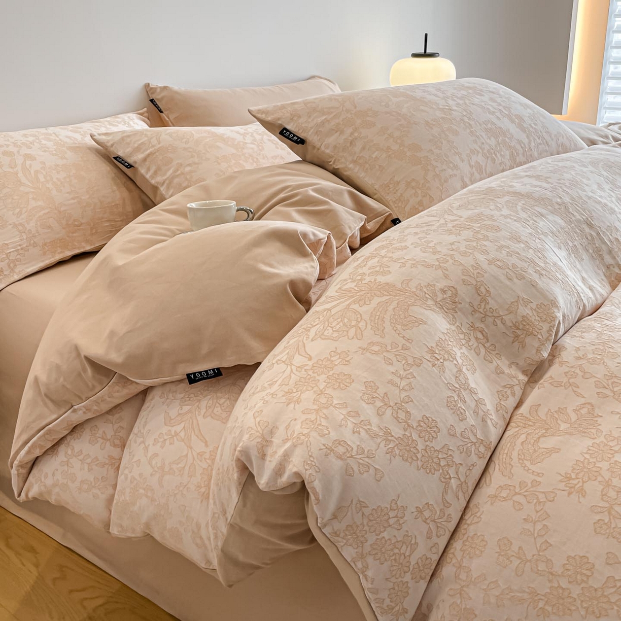 91家纺网 家纺一手货源 找家纺 涵宸家纺 2025新款全棉磨毛色织提花四件套 韵绣