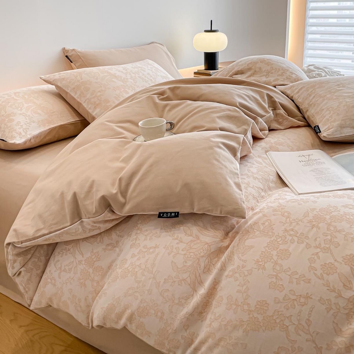 91家纺网 家纺一手货源 找家纺 涵宸家纺 2025新款全棉磨毛色织提花四件套 韵绣