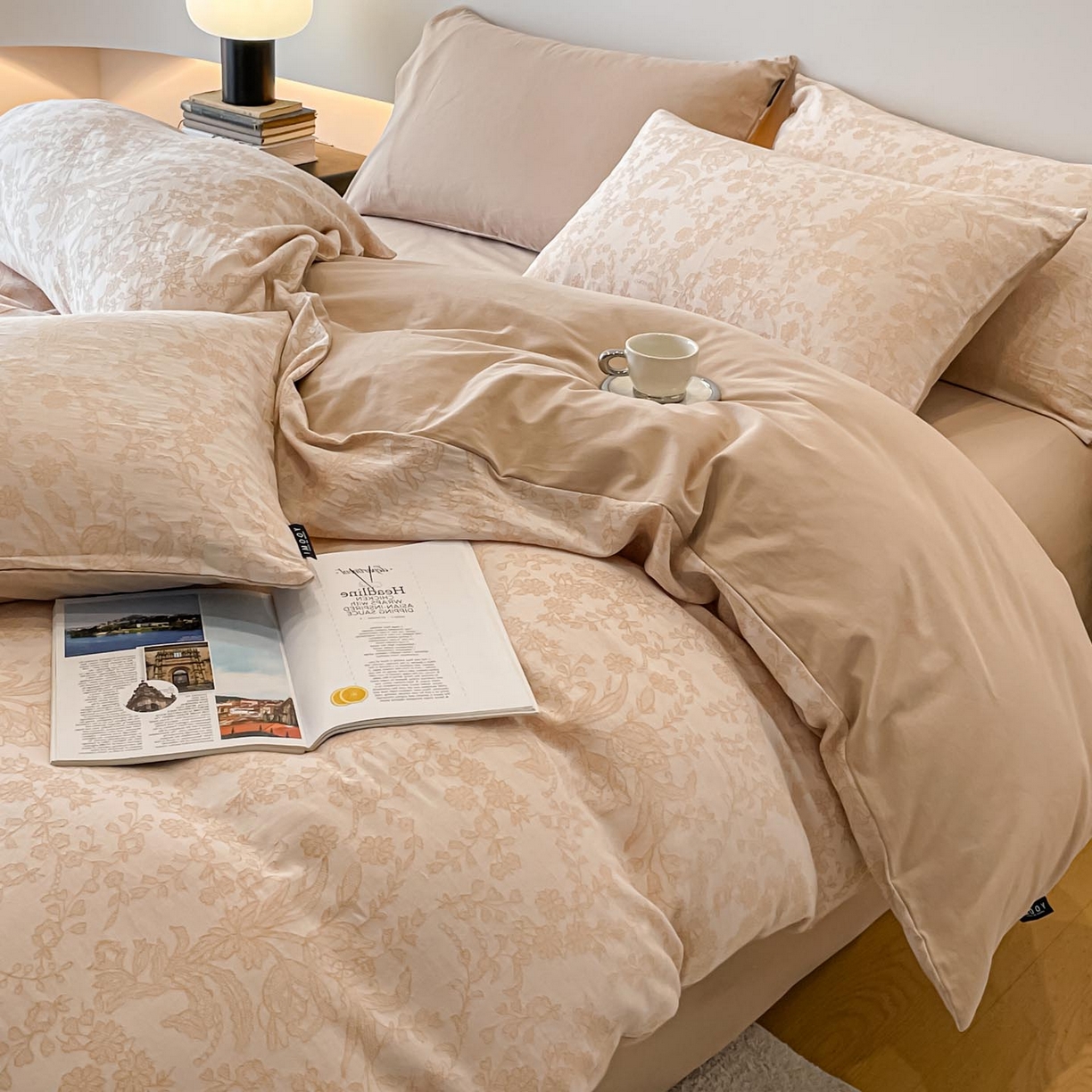 91家纺网 家纺一手货源 找家纺 涵宸家纺 2025新款全棉磨毛色织提花四件套 韵绣