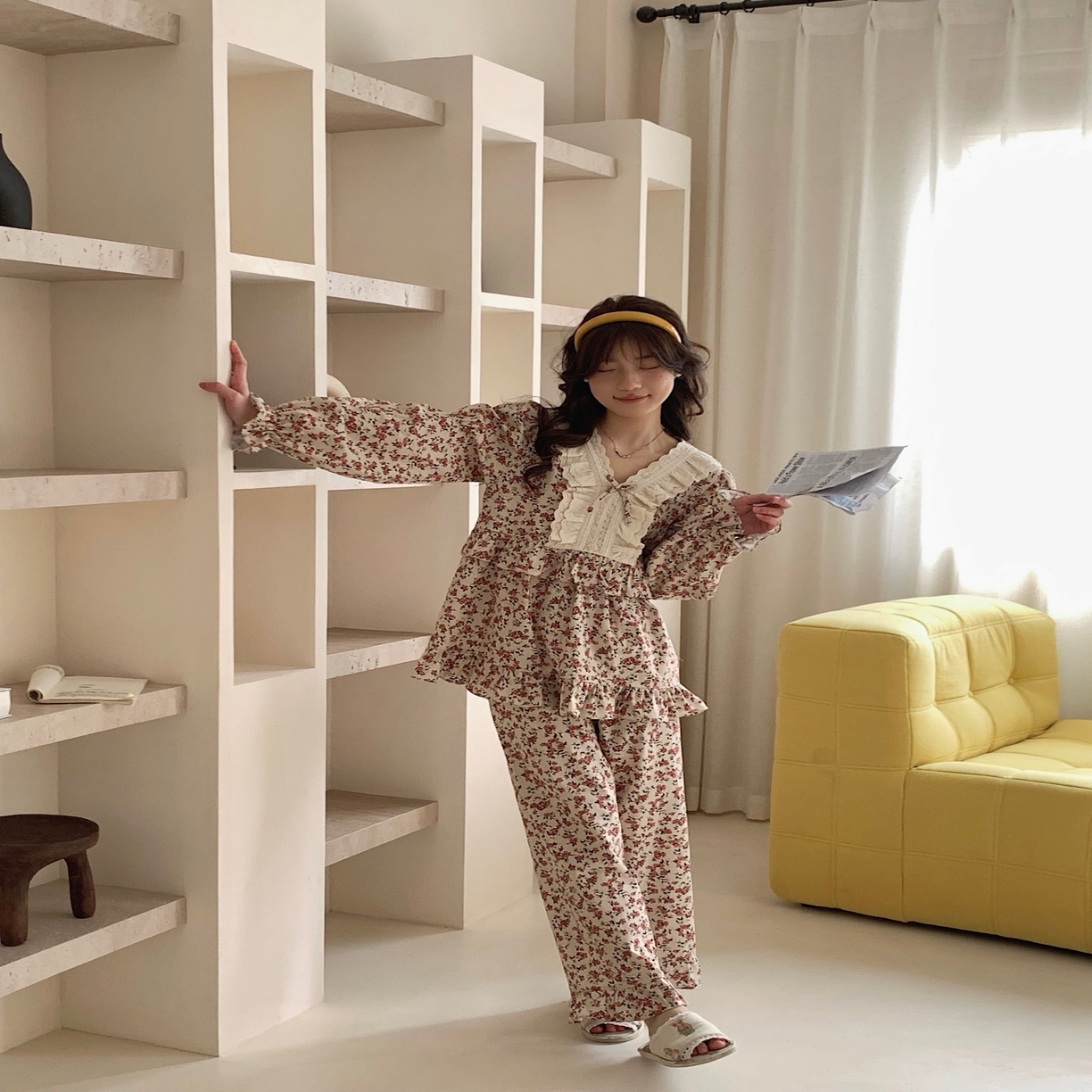 91家纺网 家纺一手货源 找家纺 （总）妍景家居生活馆 2025新款韩系25063-韩系V领小碎花套装