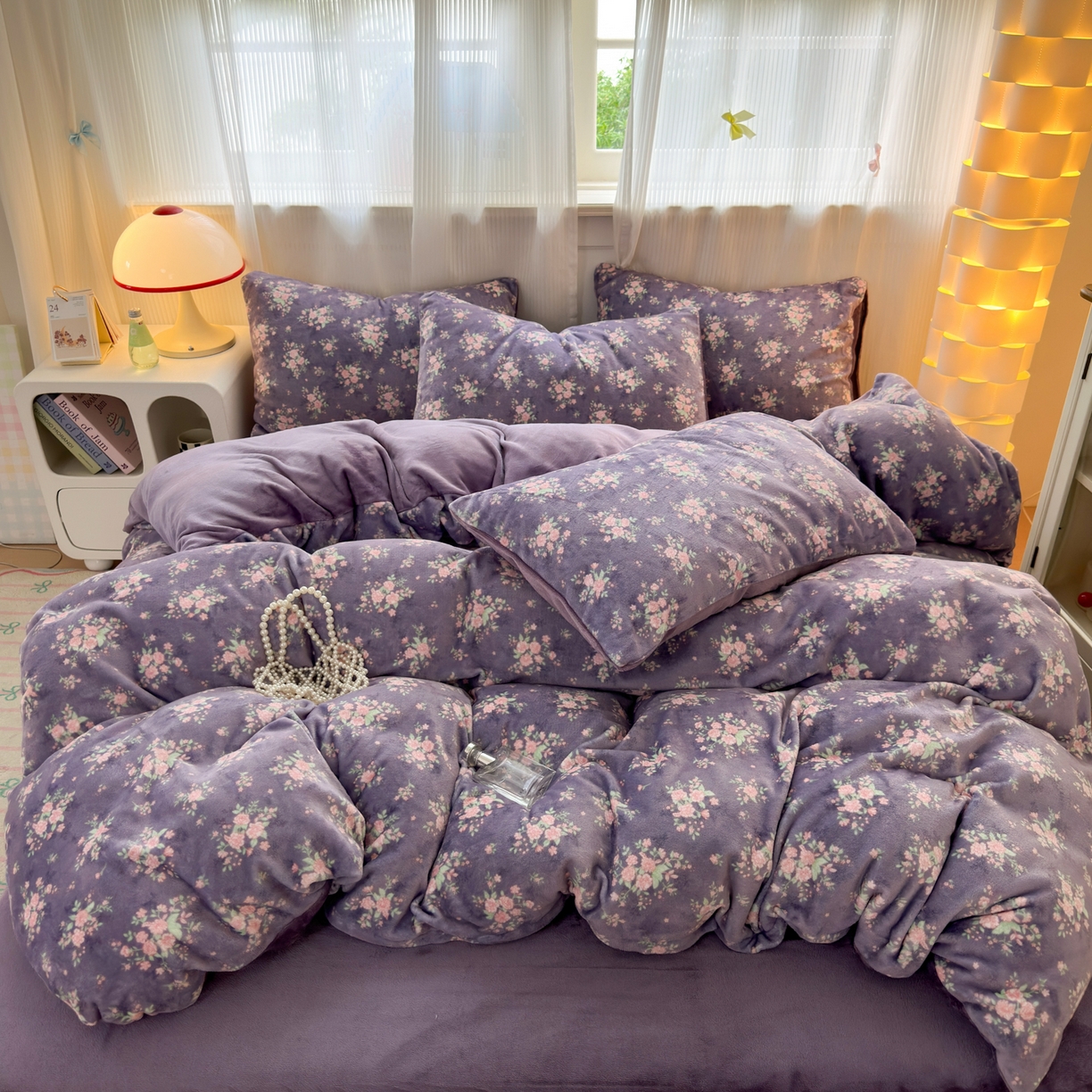 91家纺网 家纺一手货源 找家纺 德比尔斯 2025新款暗合印花牛奶绒四件套 豆蔻-紫