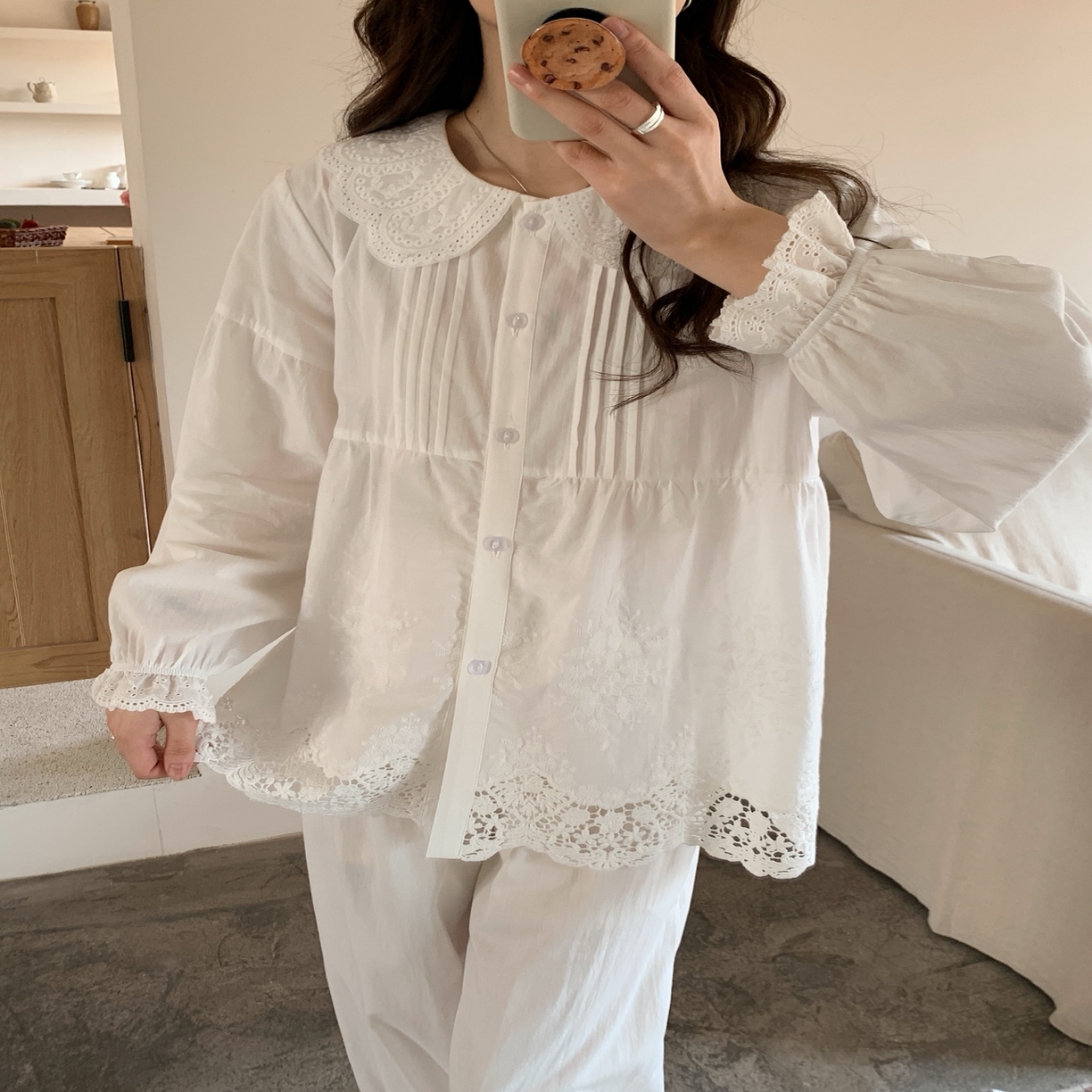 91家纺网 家纺一手货源 找家纺 （总）妍景家居生活馆 2025新款韩系25066-蕾丝娃娃领纽扣套装