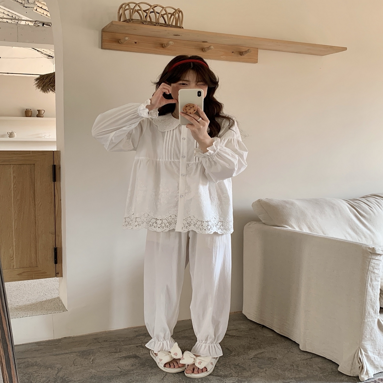 91家纺网 家纺一手货源 找家纺 （总）妍景家居生活馆 2025新款韩系25066-蕾丝娃娃领纽扣套装