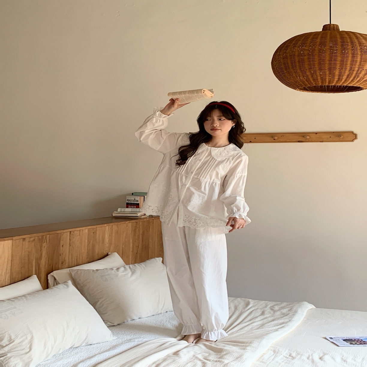 91家纺网 家纺一手货源 找家纺 （总）妍景家居生活馆 2025新款韩系25066-蕾丝娃娃领纽扣套装