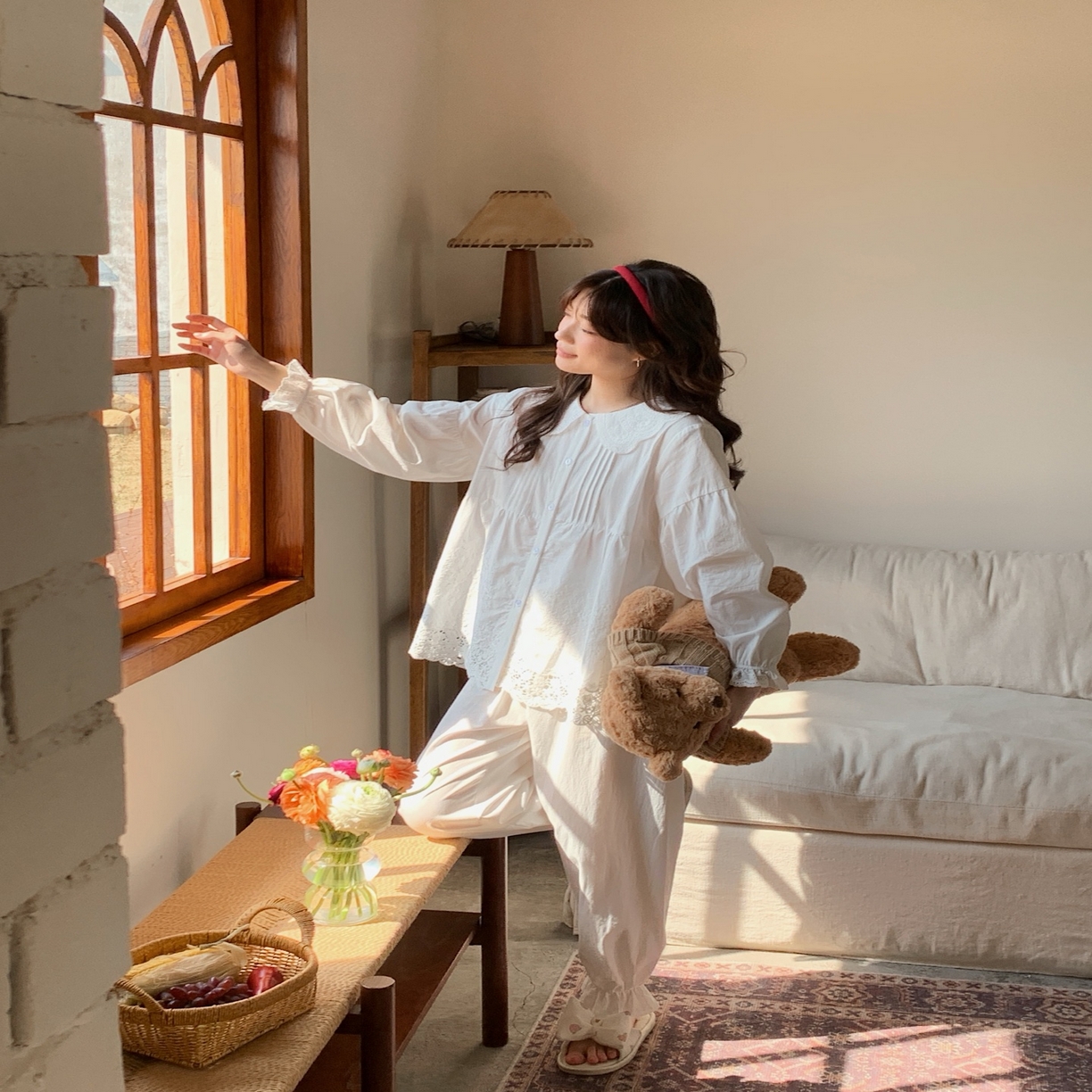 91家纺网 家纺一手货源 找家纺 （总）妍景家居生活馆 2025新款韩系25066-蕾丝娃娃领纽扣套装