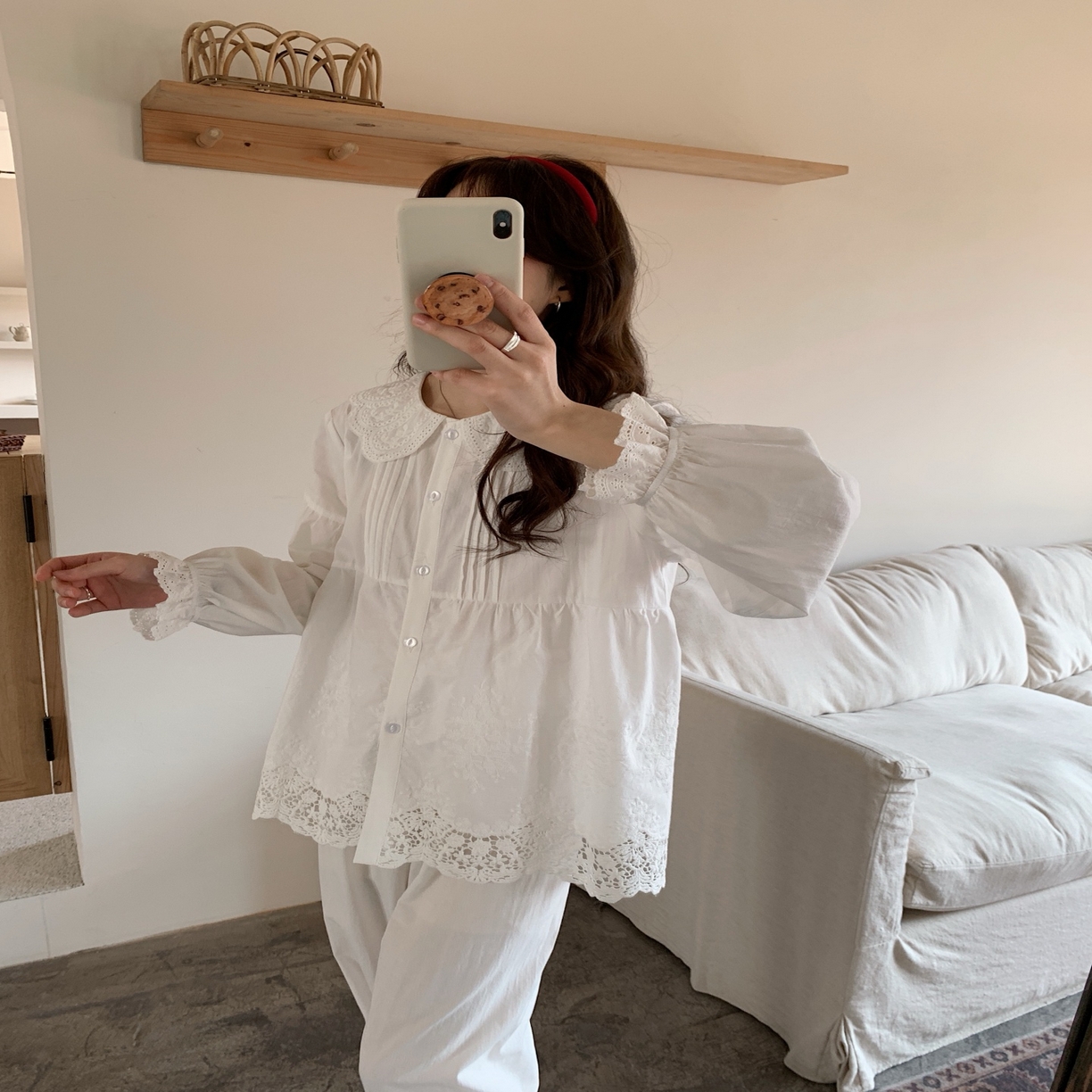 91家纺网 家纺一手货源 找家纺 （总）妍景家居生活馆 2025新款韩系25066-蕾丝娃娃领纽扣套装